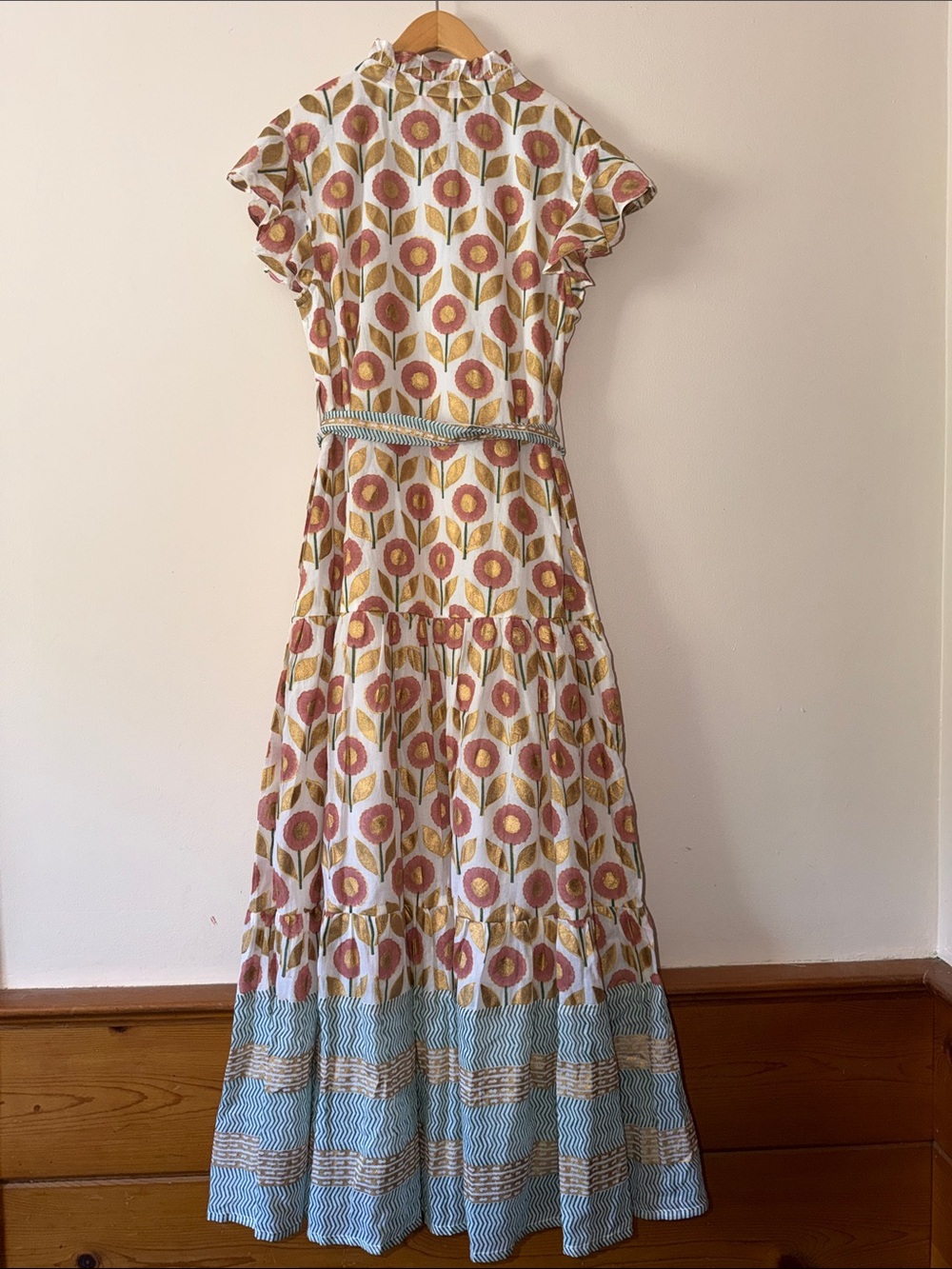 Oliphant Ruffle Collar Floral Button Front Maxi Dress Size M - Picture 7 of 8